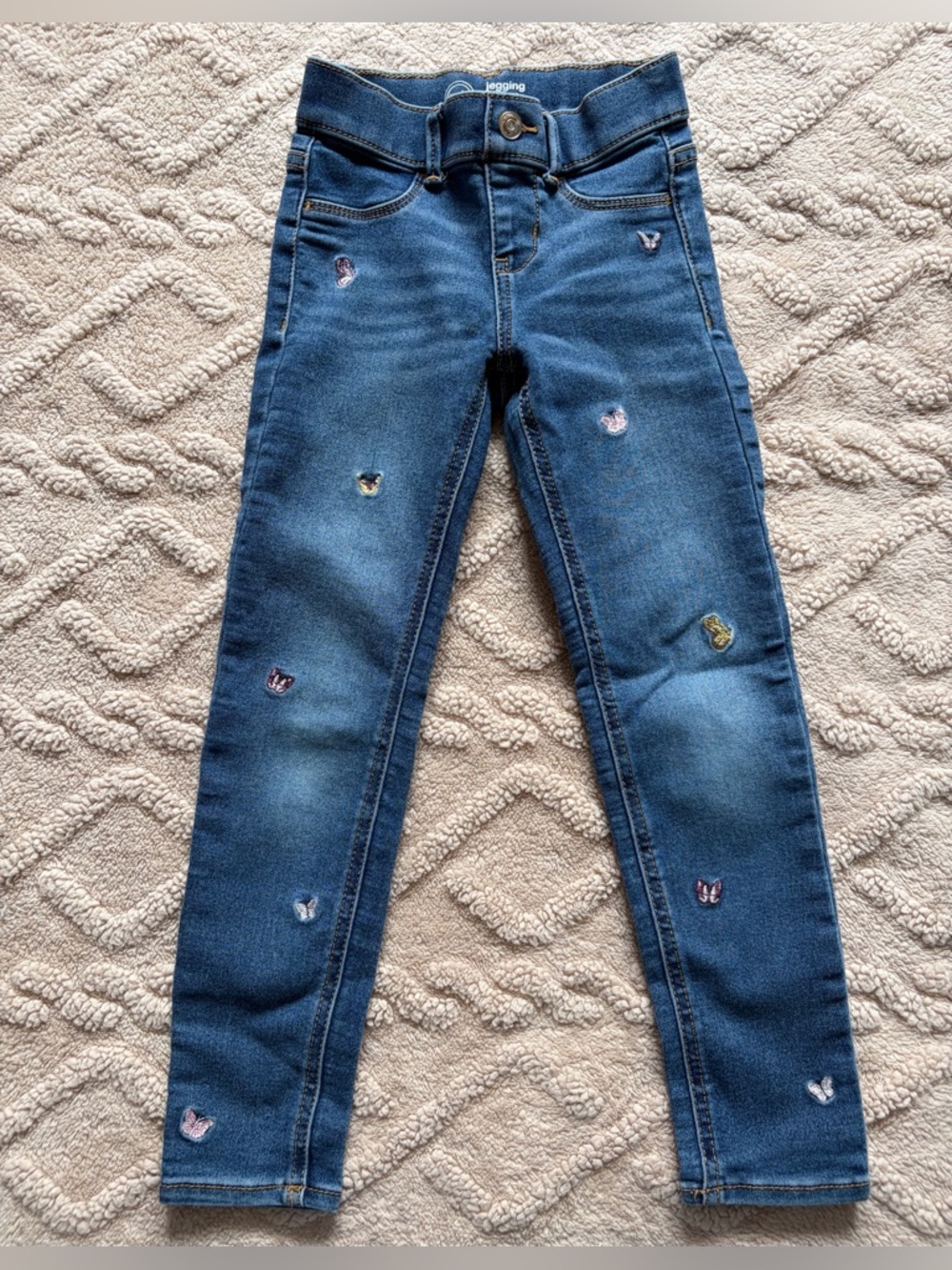 Girls 6/6X Multicolored Butterfly Embroidered Blue Jeans - Dark Wash Jeggings